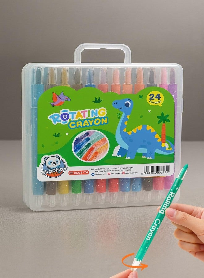 Skoolster Rolling Crayon Twistable Color Set With Premium Hard Box, Bright & Playful Colors, Smooth Japanese Technology, Perfect For Kids & Young Artists, Ink Color-Multicolor (Dino-24, Green) - Image 1